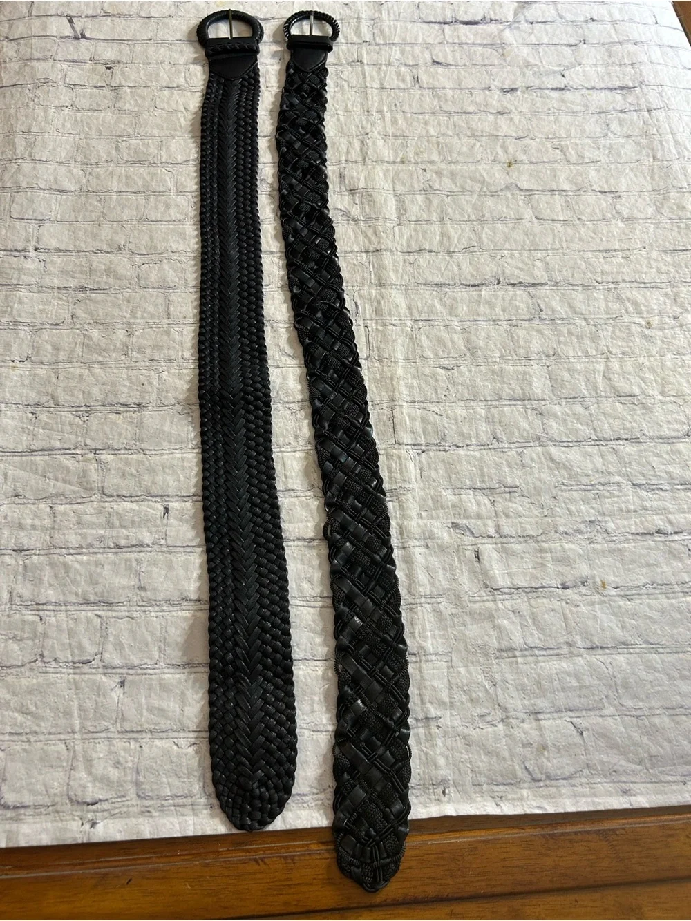 LOT OF (2) BLACK BRAIDED WOVEN WIDE BELTS 100% COTTON & POLYESTER BLEND M/L